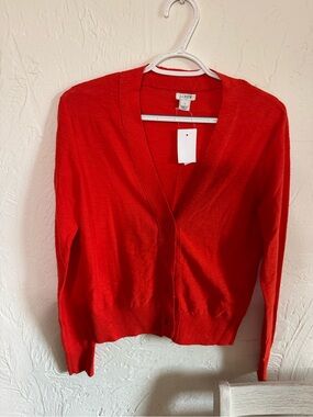 J. Crew Bright Red V-Neck Button-Front Sweater